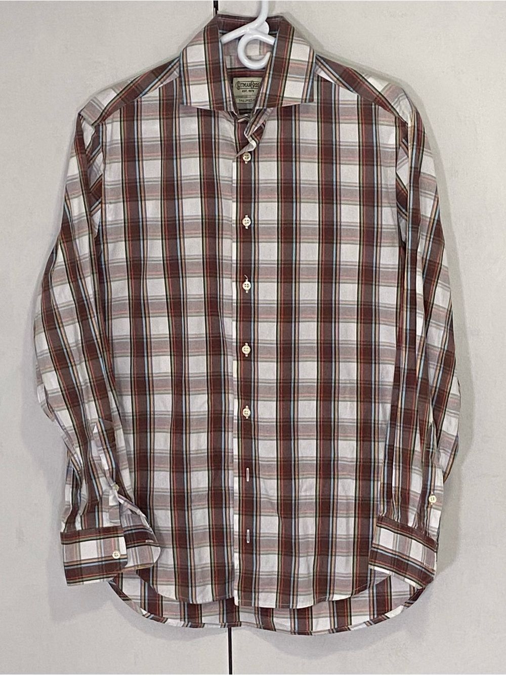 Gitman Brothers Brown & White Plaid Button-Down Longsleeve Shirt Large Preppy